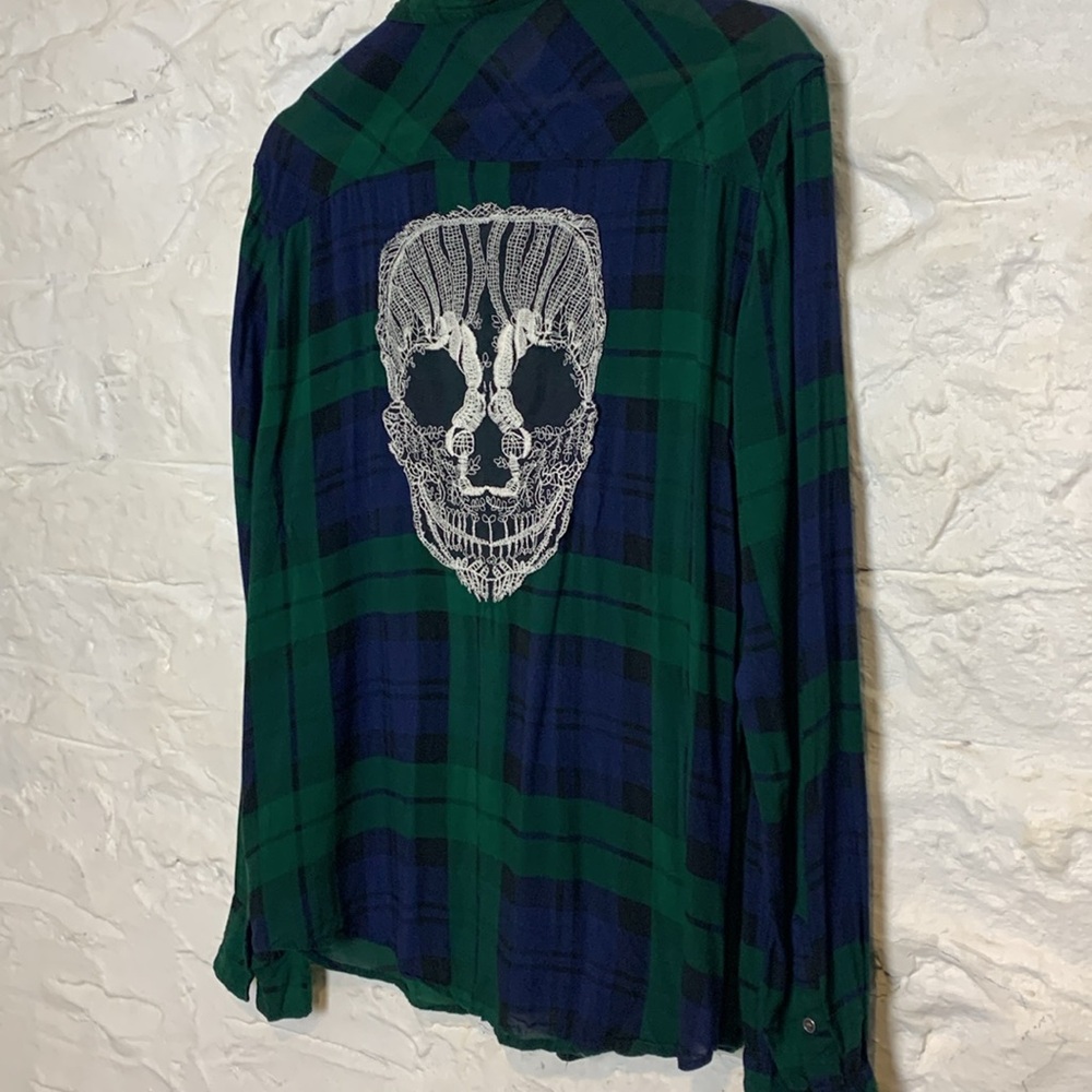 Lace Skull back thin lightweight plaid button up Grunge Indie Sleeze
